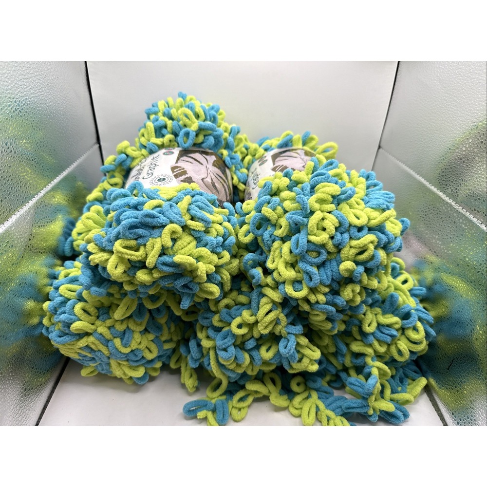 Bernat Alize Blanket EZ Graph It Yarn Aqua Blue/Lime Jumbo Loop Finger Knitting